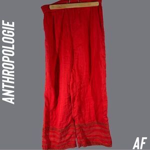 ANTHROPOLOGIE BY SATURDAY/SUNDAY RED EMBROIDERED PANTS NEW SMALL